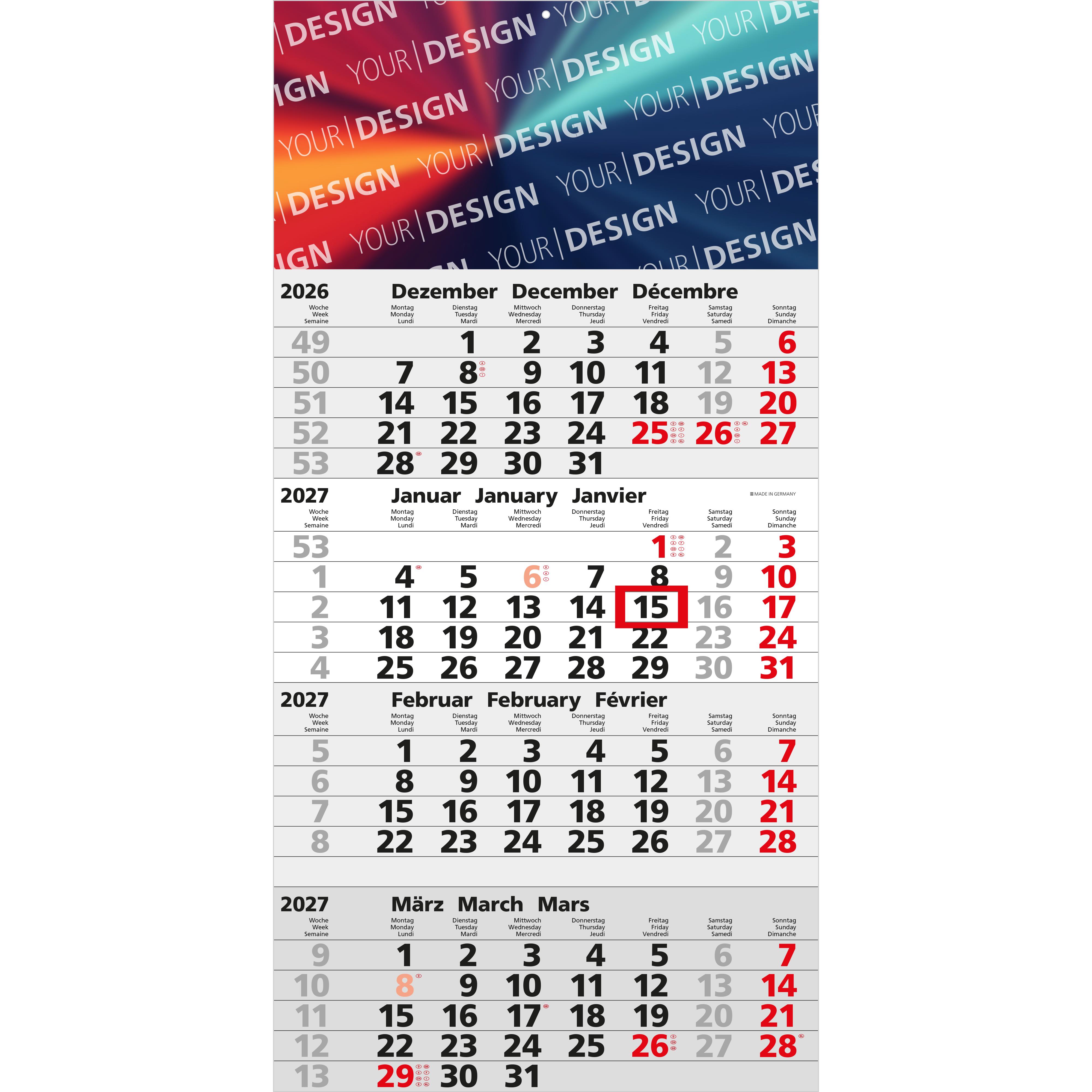 4-Monatskalender Einblatt Mega 4 A Schrift klassisch