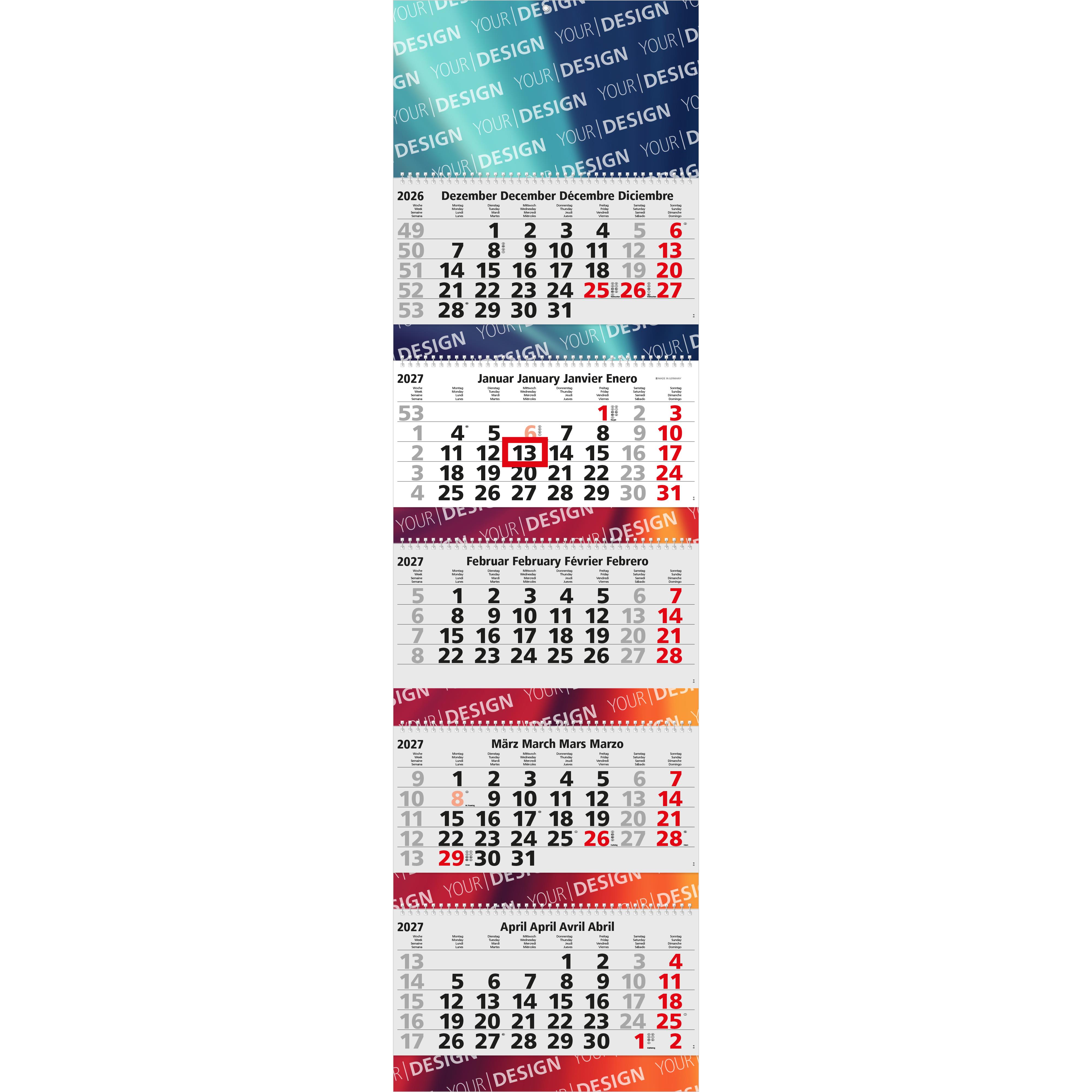 5-Monatskalender Mehrblock Grande Wire-O 5 Wire-O